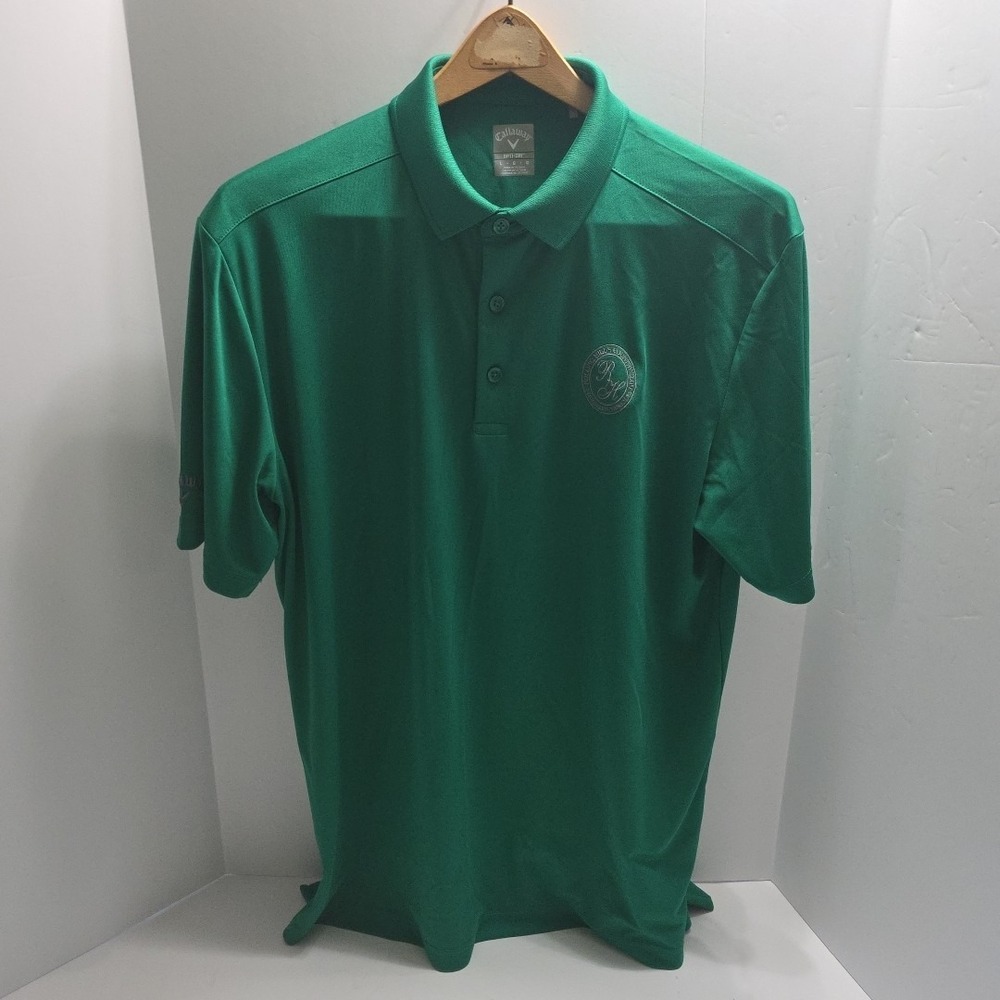 Callaway Golf Polo GREEN Shirt Men L Opti Dri Rolling Hills Country Club Patch